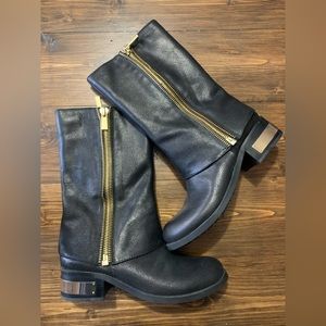 Vince Camuto black leather moto boots